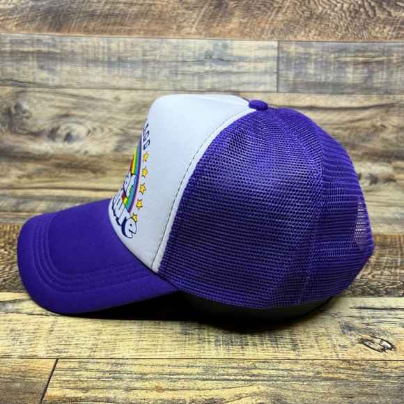 Six Flags Great Adventure Mens Trucker Hat Purple Snapback Theme Park Ball Cap - Picture 4 of 8